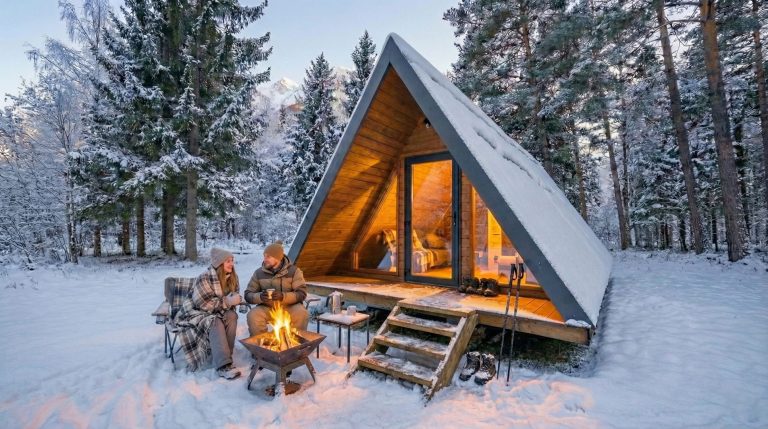 chalet-a-frame-sous-la-neige-isolation-4-saisons